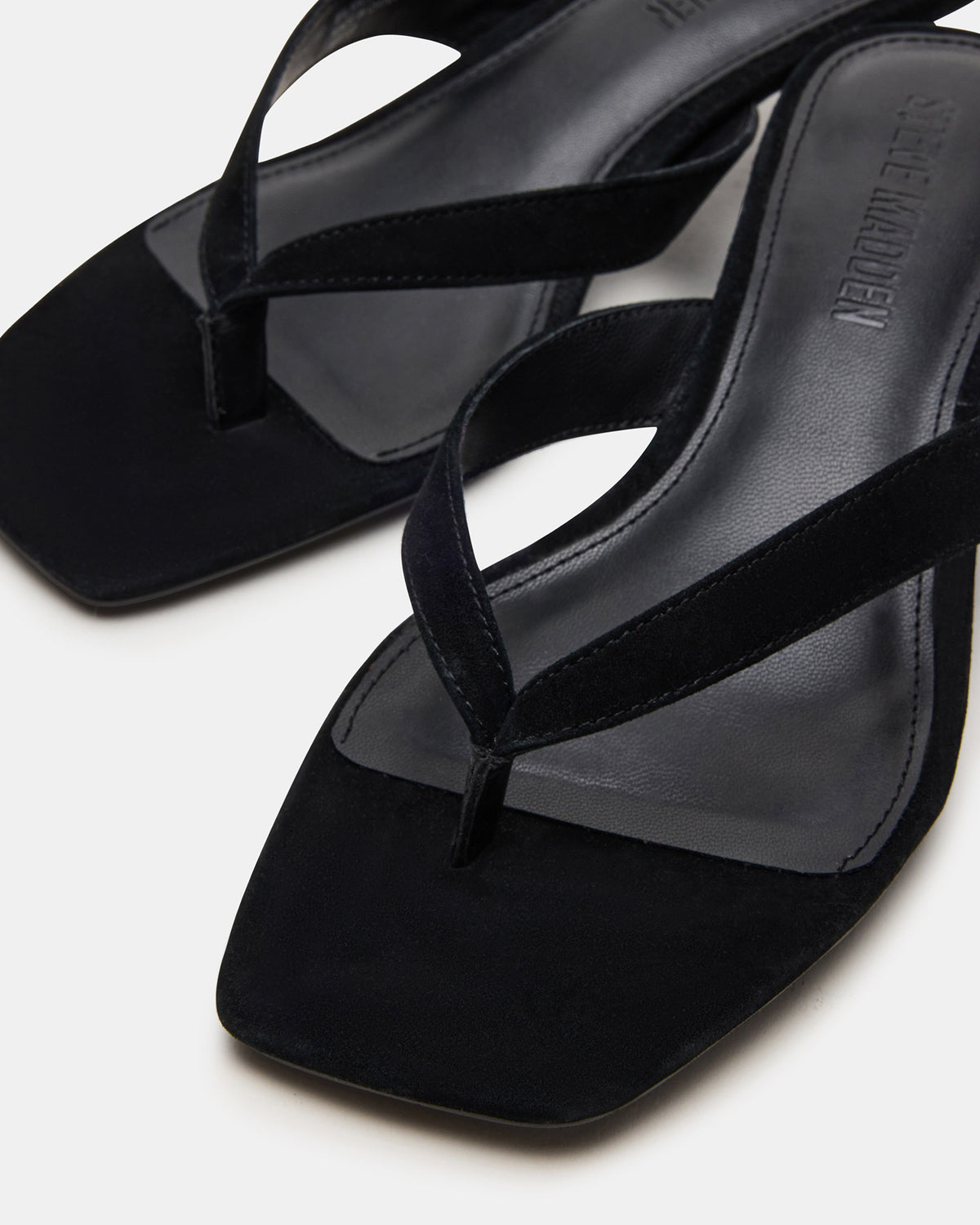 TRACIE Black Suede Thong Strap Women's Kitten Heel