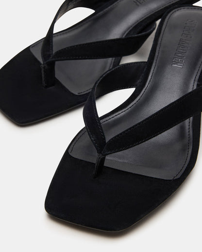 TRACIE Black Suede Thong Strap Women's Kitten Heel