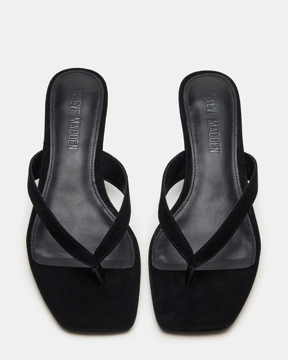 TRACIE Black Suede Thong Strap Women's Kitten Heel