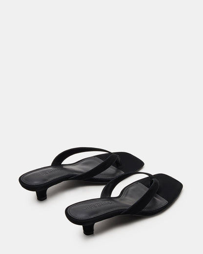 TRACIE Black Suede Thong Strap Women's Kitten Heel