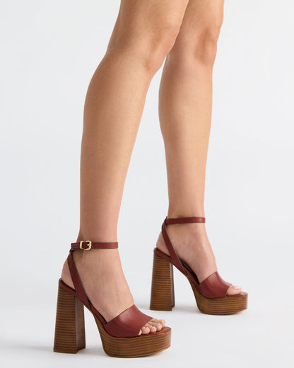 FLORIA Rust Leather Square-Toe Block Heel Platform Women's Heel