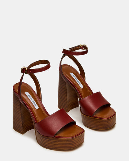 FLORIA Rust Leather Square-Toe Block Heel Platform Women's Heel