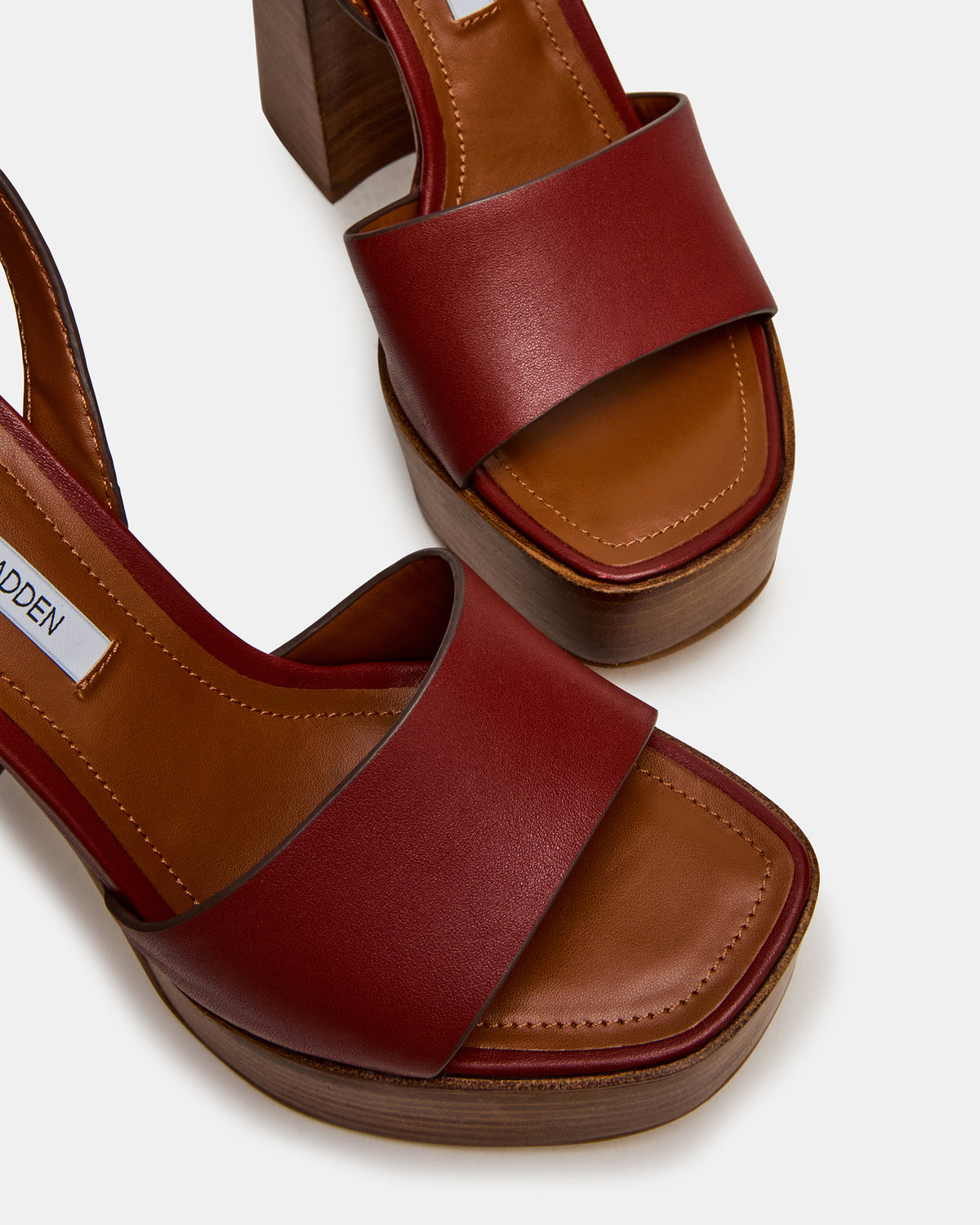 FLORIA Rust Leather Square-Toe Block Heel Platform Women's Heel