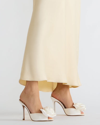 PRIYA Flower Ivory Satin Mule Women's Heel