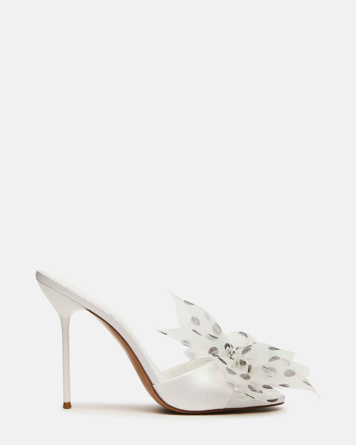 DAVINA Tulle White/Black Polka Dot Rounded Open-Toe Mule Stiletto Women's Heel
