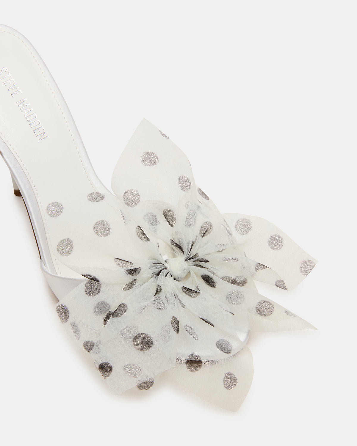 DAVINA Tulle White/Black Polka Dot Rounded Open-Toe Mule Stiletto Women's Heel
