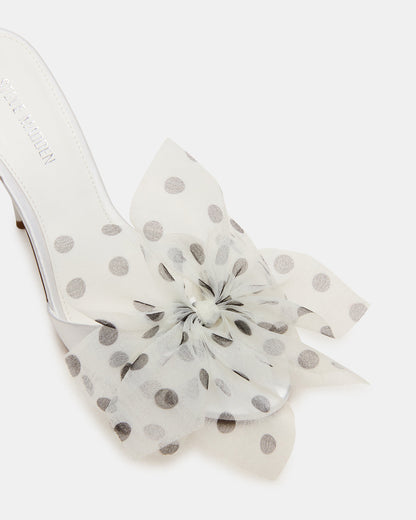 DAVINA Tulle White/Black Polka Dot Rounded Open-Toe Mule Stiletto Women's Heel