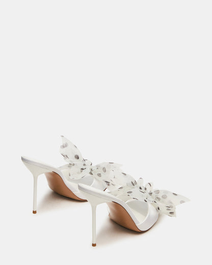 DAVINA Tulle White/Black Polka Dot Rounded Open-Toe Mule Stiletto Women's Heel