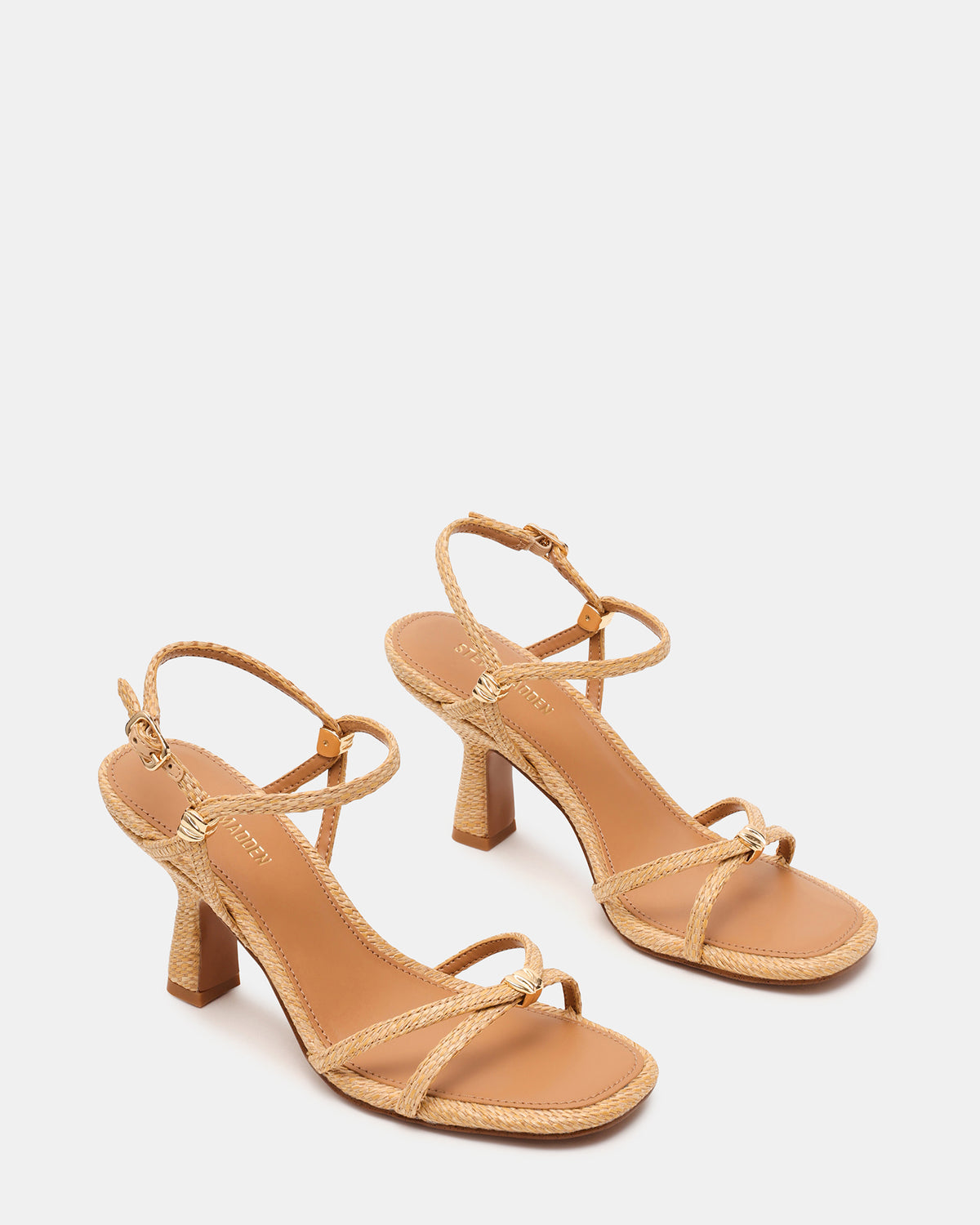 POSY Raffia Gold-Detail Strappy Square-Toe Women's Heel
