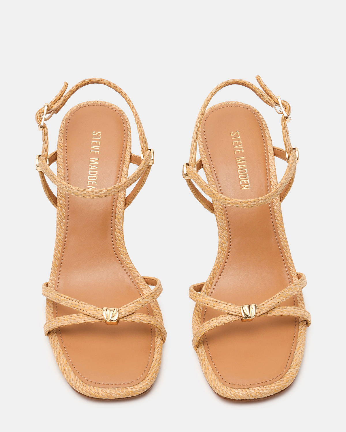 POSY Raffia Gold-Detail Strappy Square-Toe Women's Heel