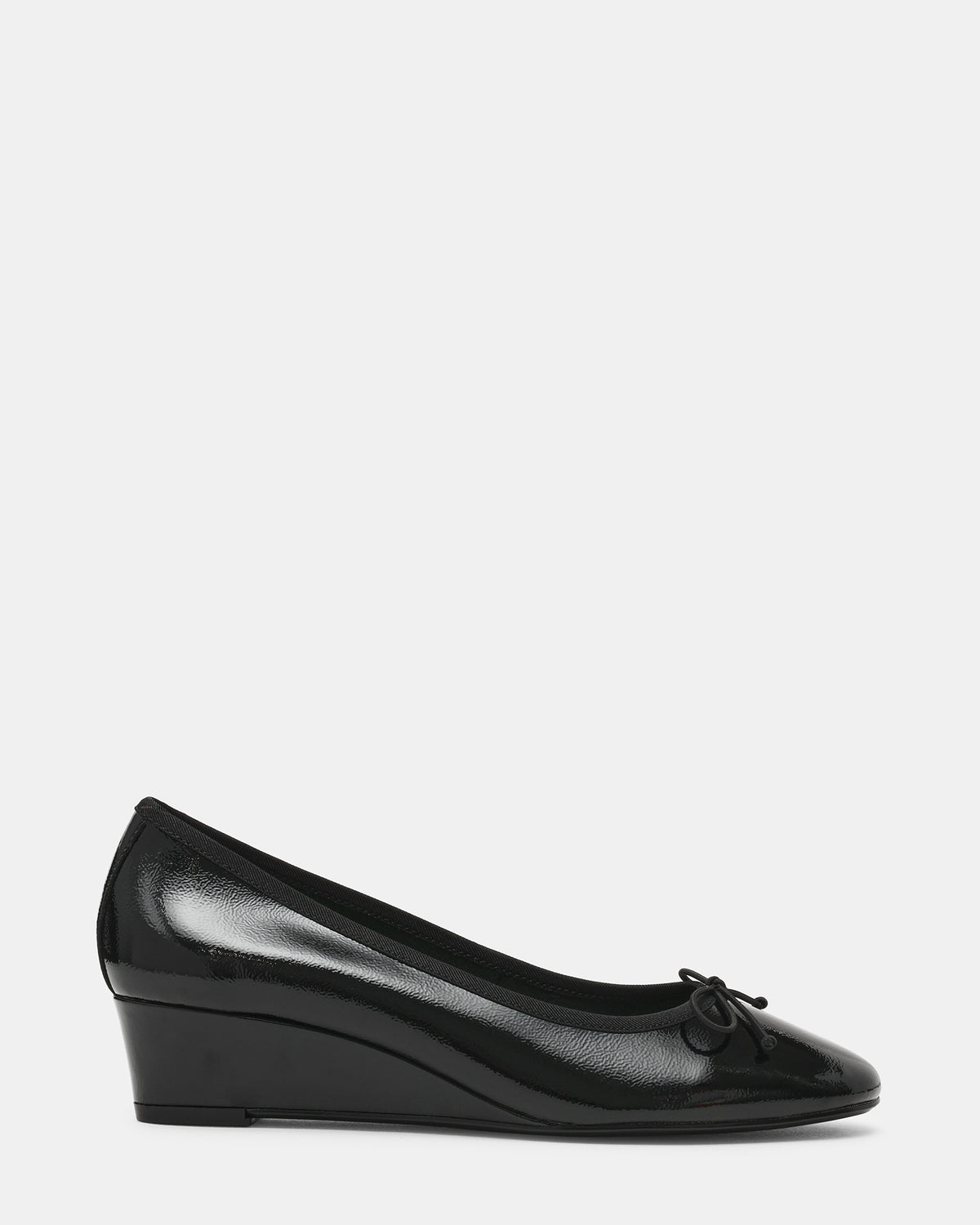 KLUTZY Black Patent Ballet Wedge Bow Round-Toe Women's Heel