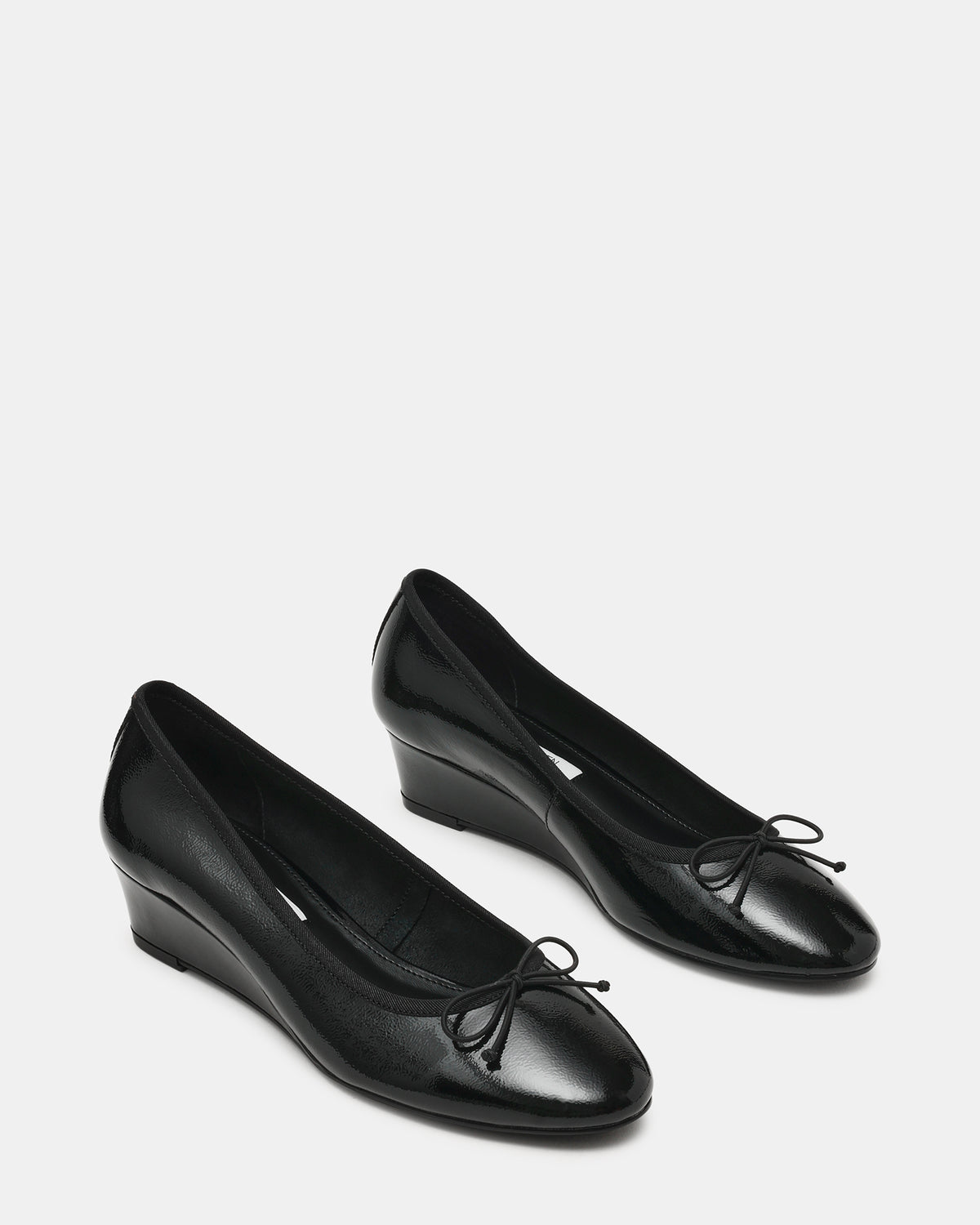 KLUTZY Black Patent Ballet Wedge Bow Round-Toe Women's Heel