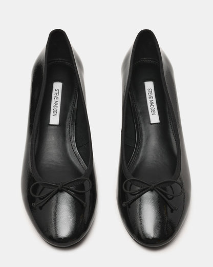 KLUTZY Black Patent Ballet Wedge Bow Round-Toe Women's Heel