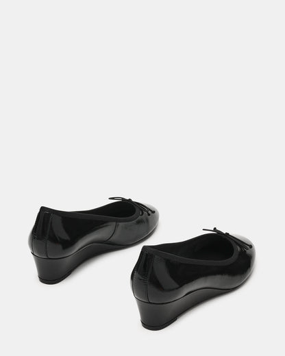 KLUTZY Black Patent Ballet Wedge Bow Round-Toe Women's Heel