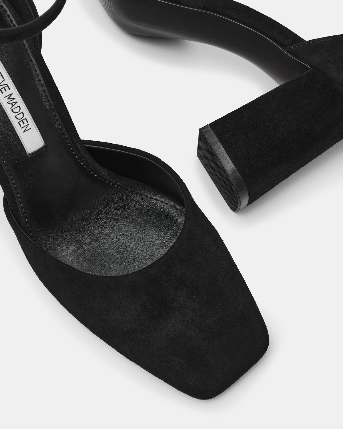 HARTLYN Black Suede Square-Toe Block Heel Ankle Strap Women's Heel