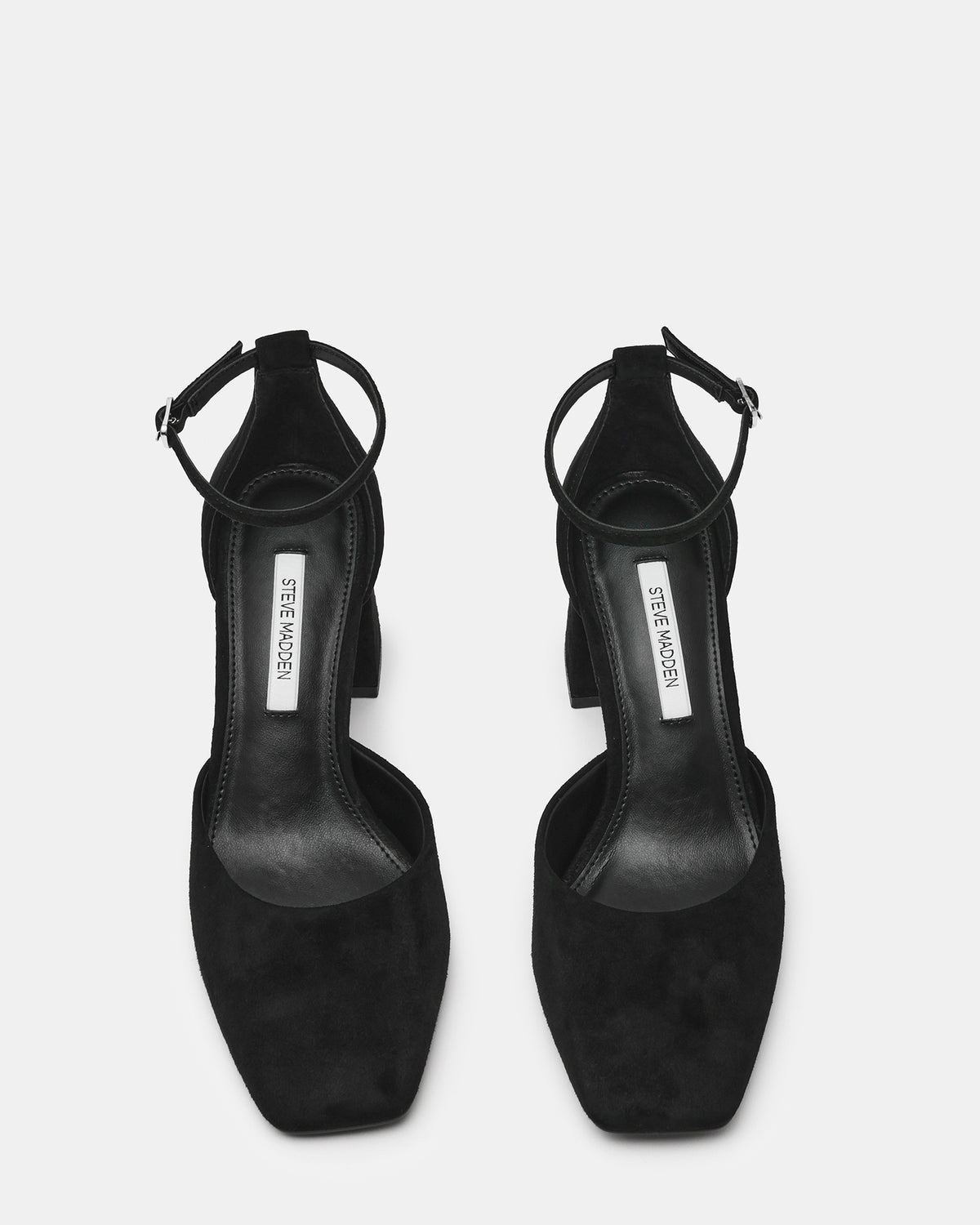HARTLYN Black Suede Square-Toe Block Heel Ankle Strap Women's Heel