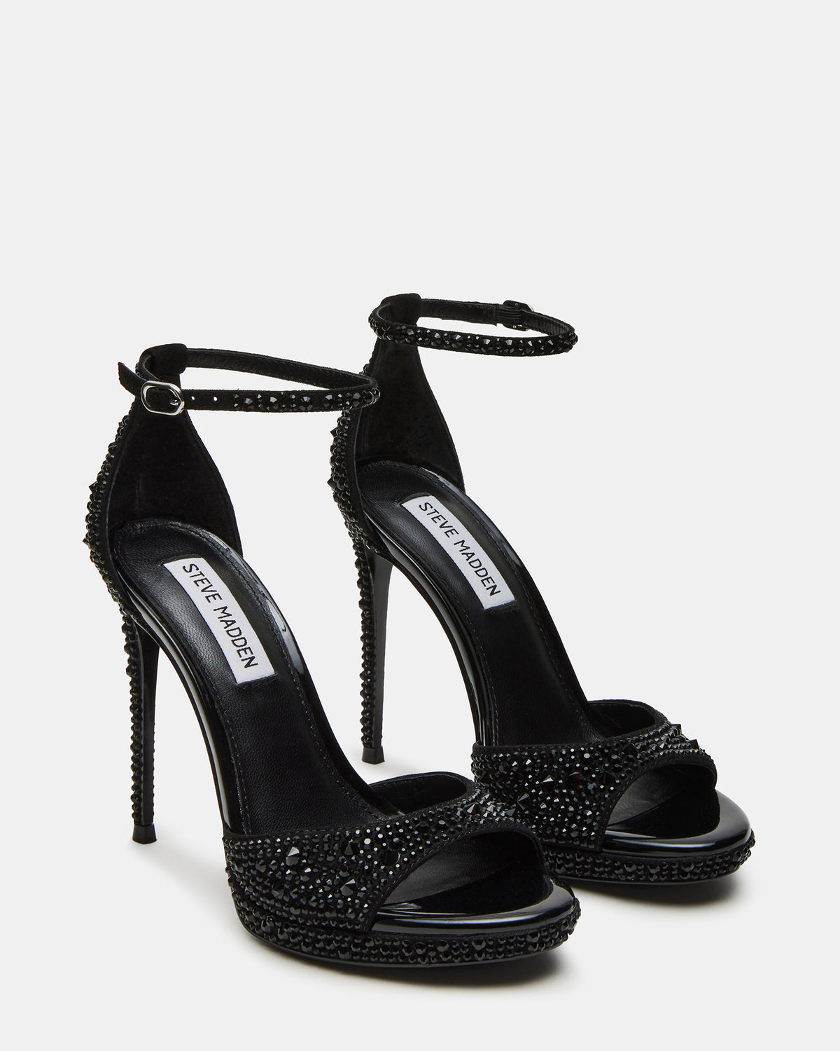 WILEY Black Rhinestone Women's Open Toe Stiletto Heel