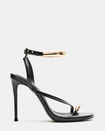 TIA Black Strappy Open-Toe Stiletto Women's Heel