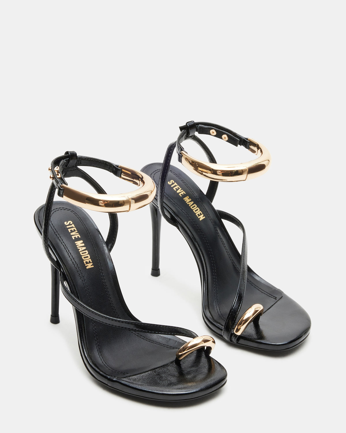 TIA Black Strappy Open-Toe Stiletto Women's Heel