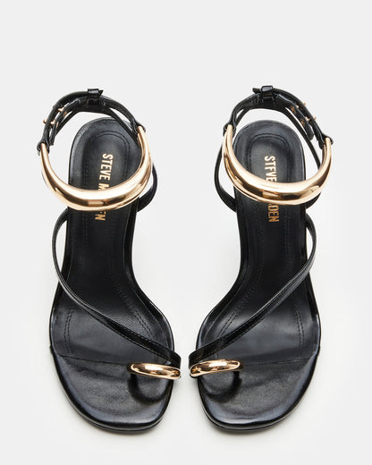 TIA Black Strappy Open-Toe Stiletto Women's Heel