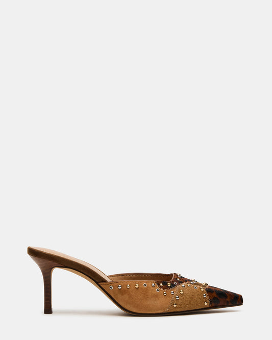 ALEXI Leopard Multi Studs Pointed-Toe Mule Women's Heel