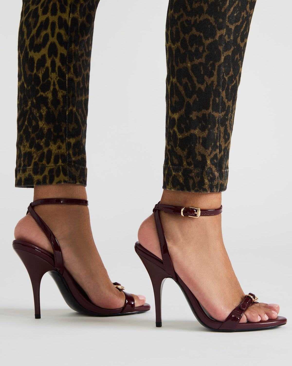 FOXX Burgundy Patent Strappy Stiletto Open-Toe Women's Heel