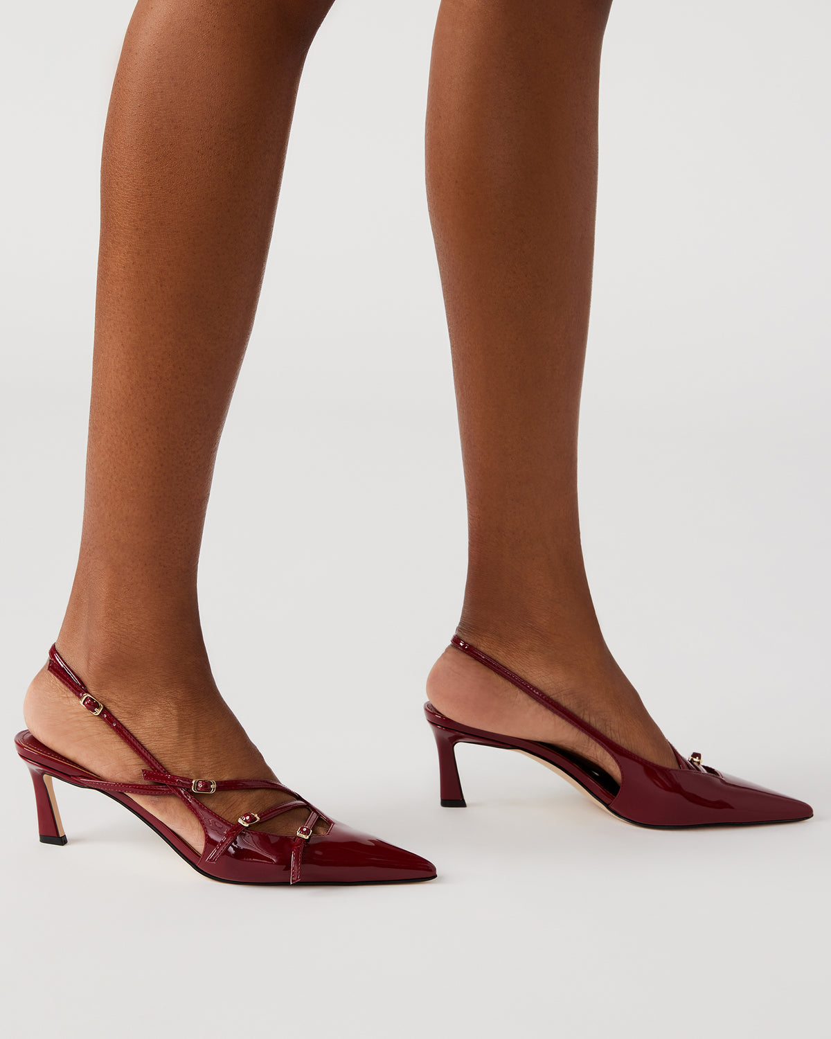 LIANA Wine Patent Women's Slingback Pointed-Toe Low Heel