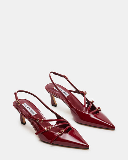 LIANA Wine Patent Women's Slingback Pointed-Toe Low Heel