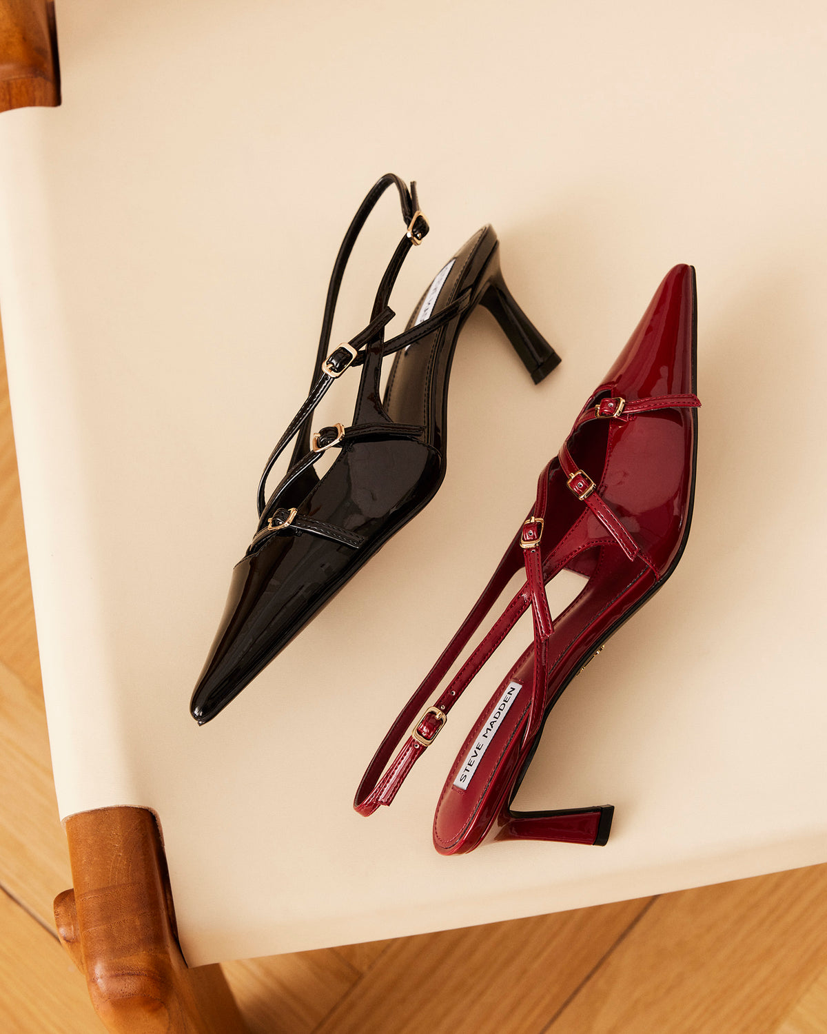 LIANA Wine Patent Women's Slingback Pointed-Toe Low Heel