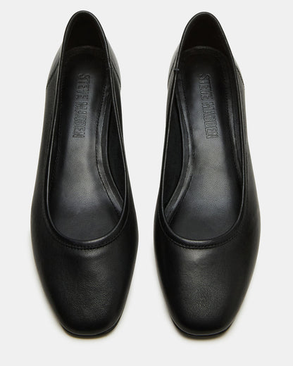 MOLLIE Black Leather Ballet Block Heels
