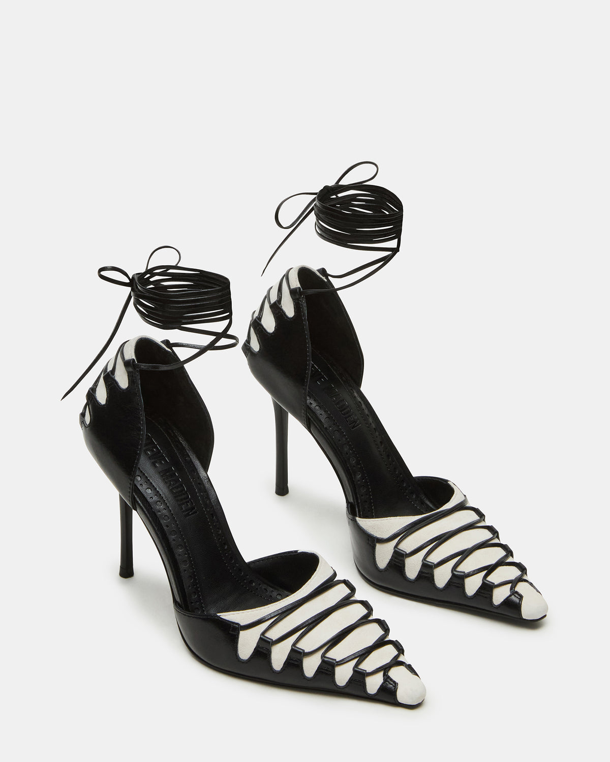 DANGER Black Multi Pointed-Toe Lace-Up Stiletto Pump Women's Heel
