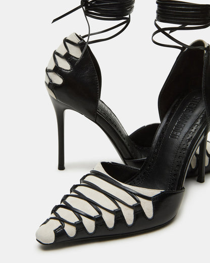 DANGER Black Multi Pointed-Toe Lace-Up Stiletto Pump Women's Heel