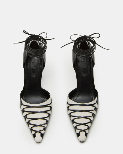 DANGER Black Multi Pointed-Toe Lace-Up Stiletto Pump Women's Heel