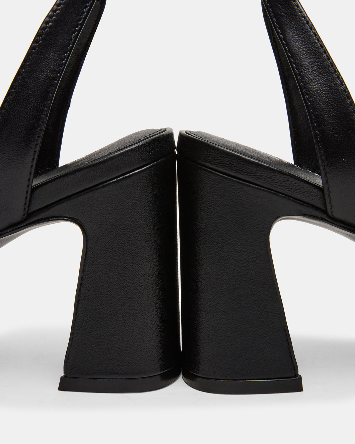LARAH Black Leather Rounded Toe Block Heel Women's Heel