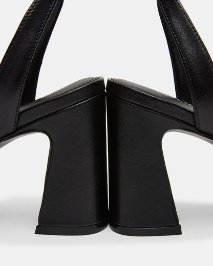 LARAH Black Leather Rounded Toe Block Heel Women's Heel