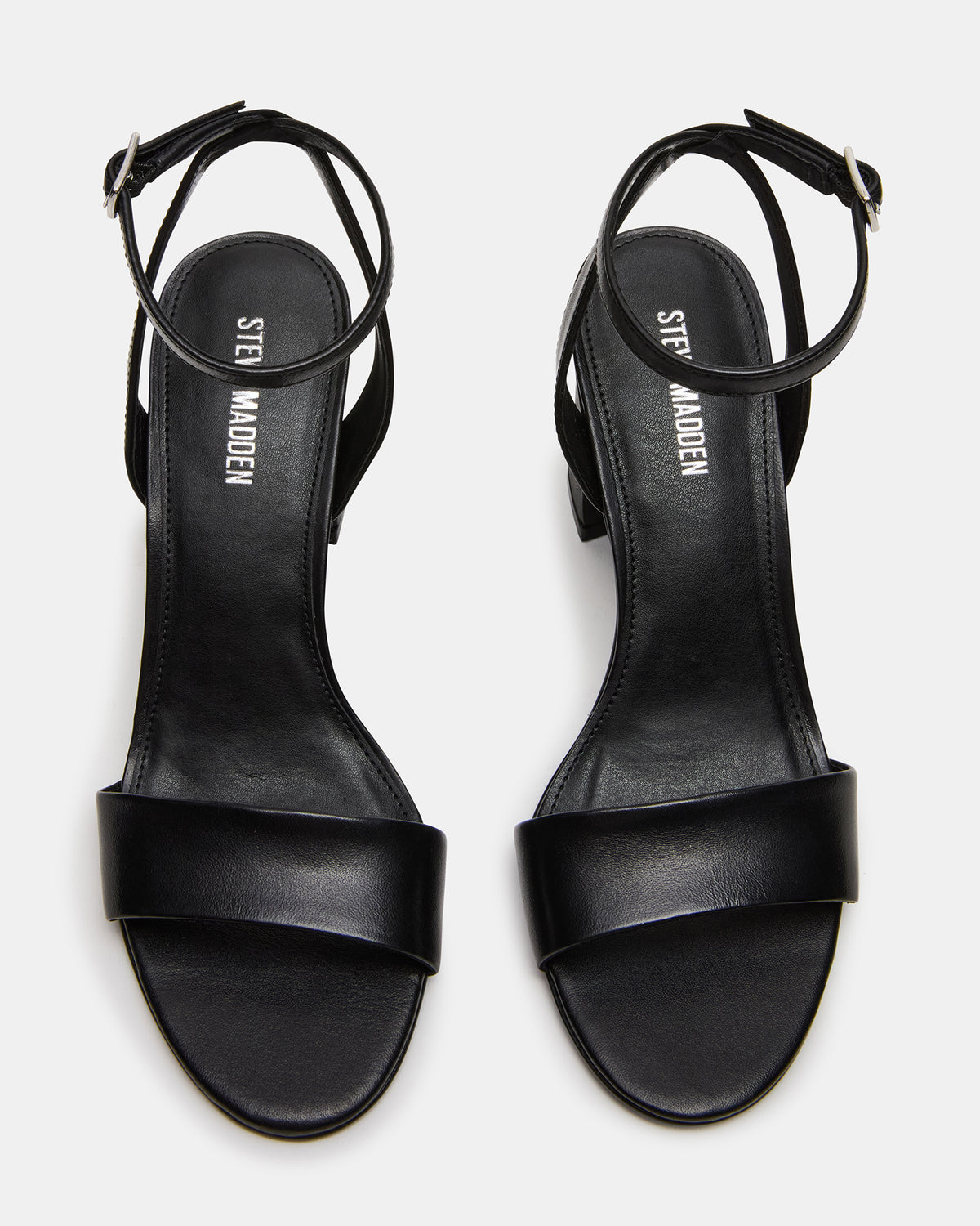 LARAH Black Leather Rounded Toe Block Heel Women's Heel