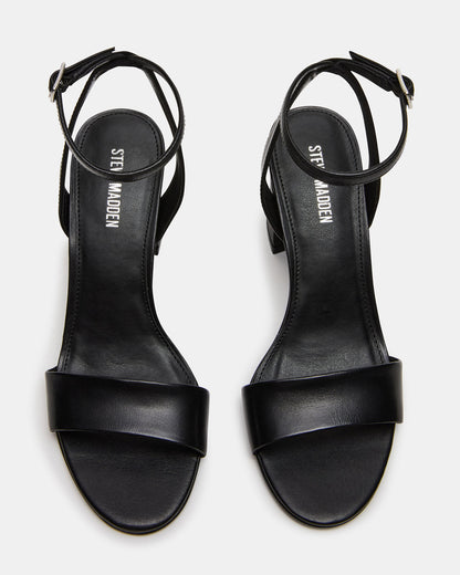 LARAH Black Leather Rounded Toe Block Heel Women's Heel