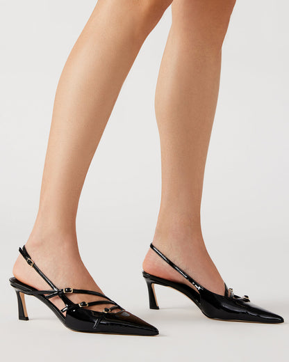 LIANA Black Patent Women's Slingback Pointed-Toe Low Heel