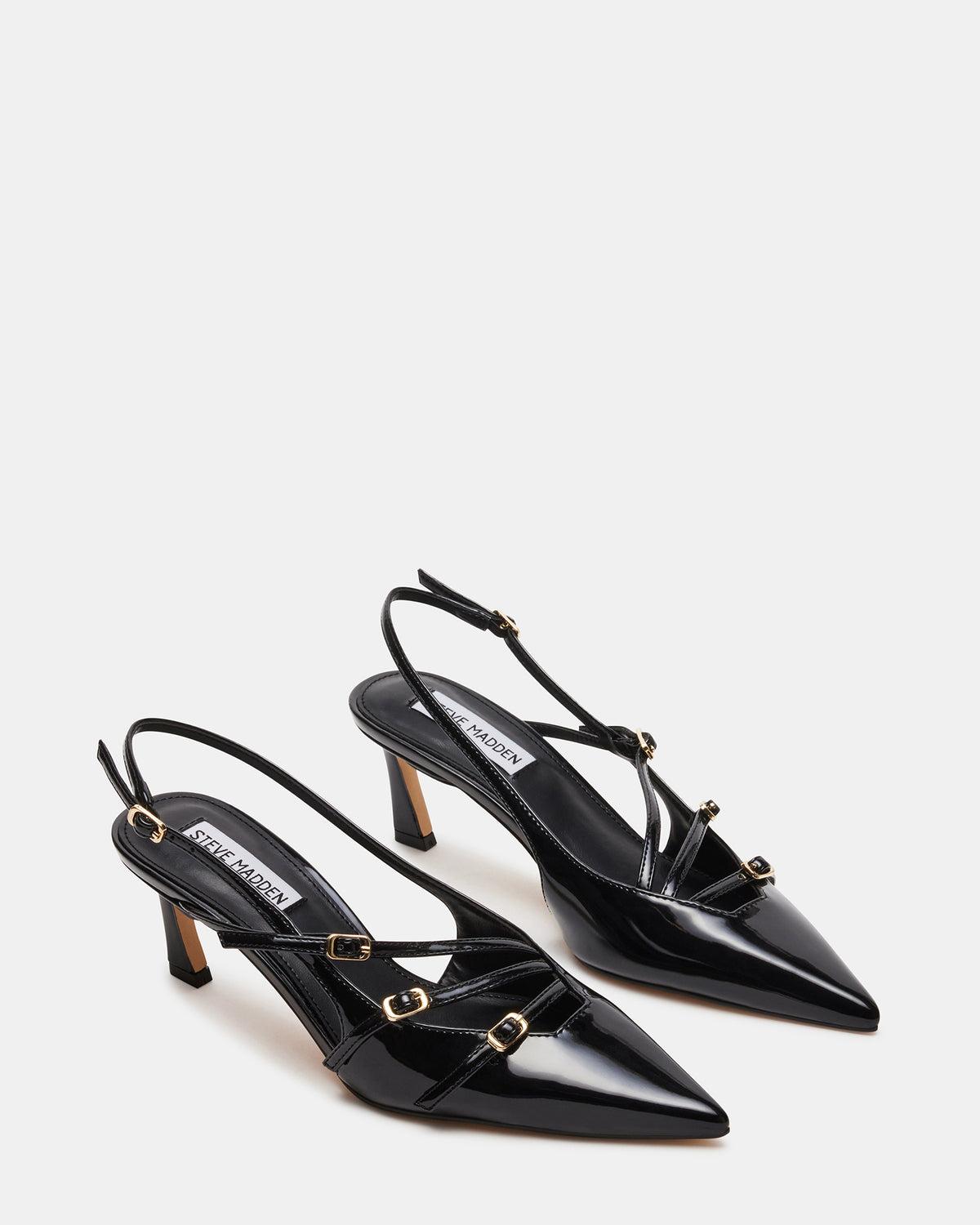 LIANA Black Patent Women's Slingback Pointed-Toe Low Heel