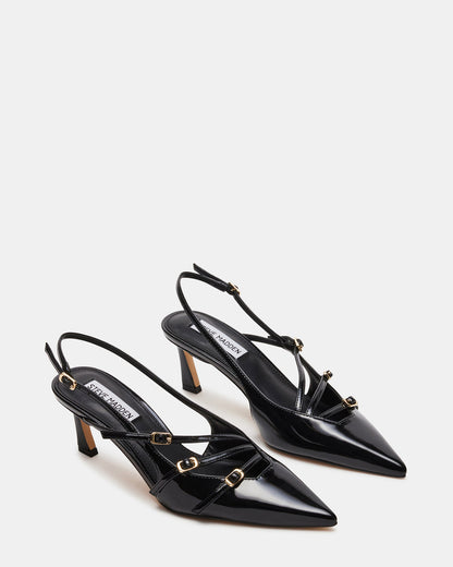 LIANA Black Patent Women's Slingback Pointed-Toe Low Heel
