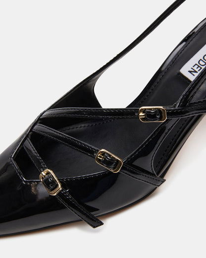 LIANA Black Patent Women's Slingback Pointed-Toe Low Heel