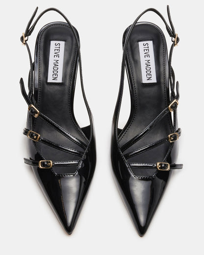 LIANA Black Patent Women's Slingback Pointed-Toe Low Heel