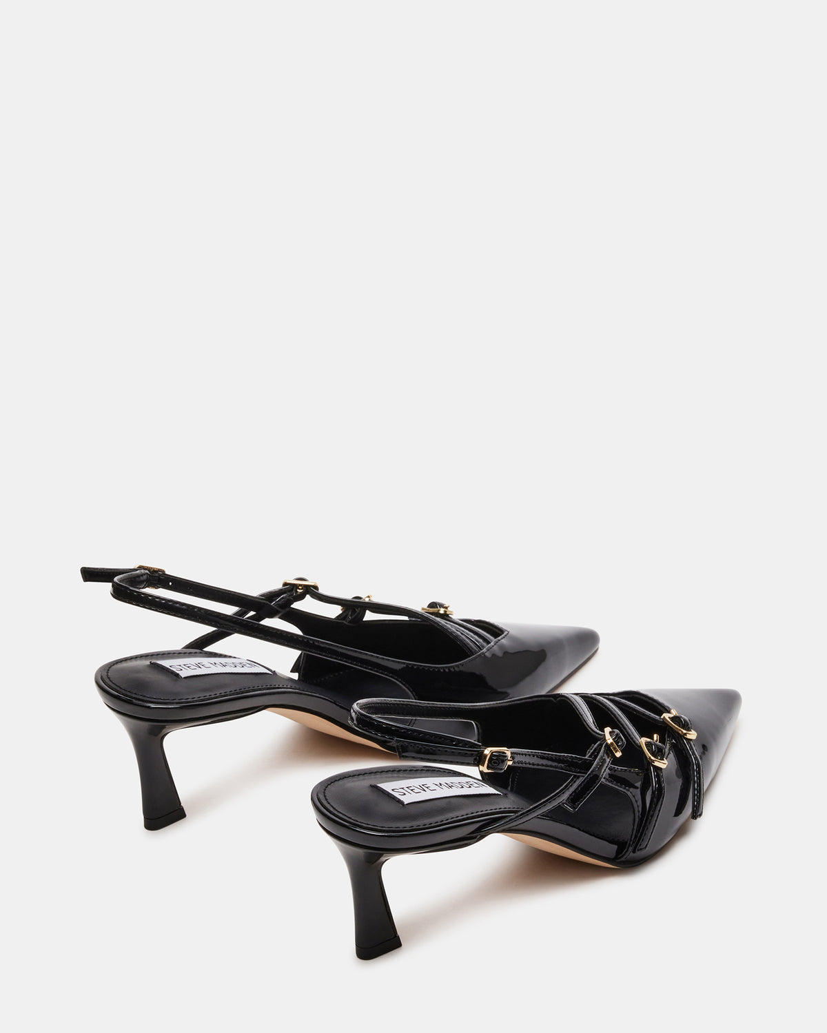 LIANA Black Patent Women's Slingback Pointed-Toe Low Heel