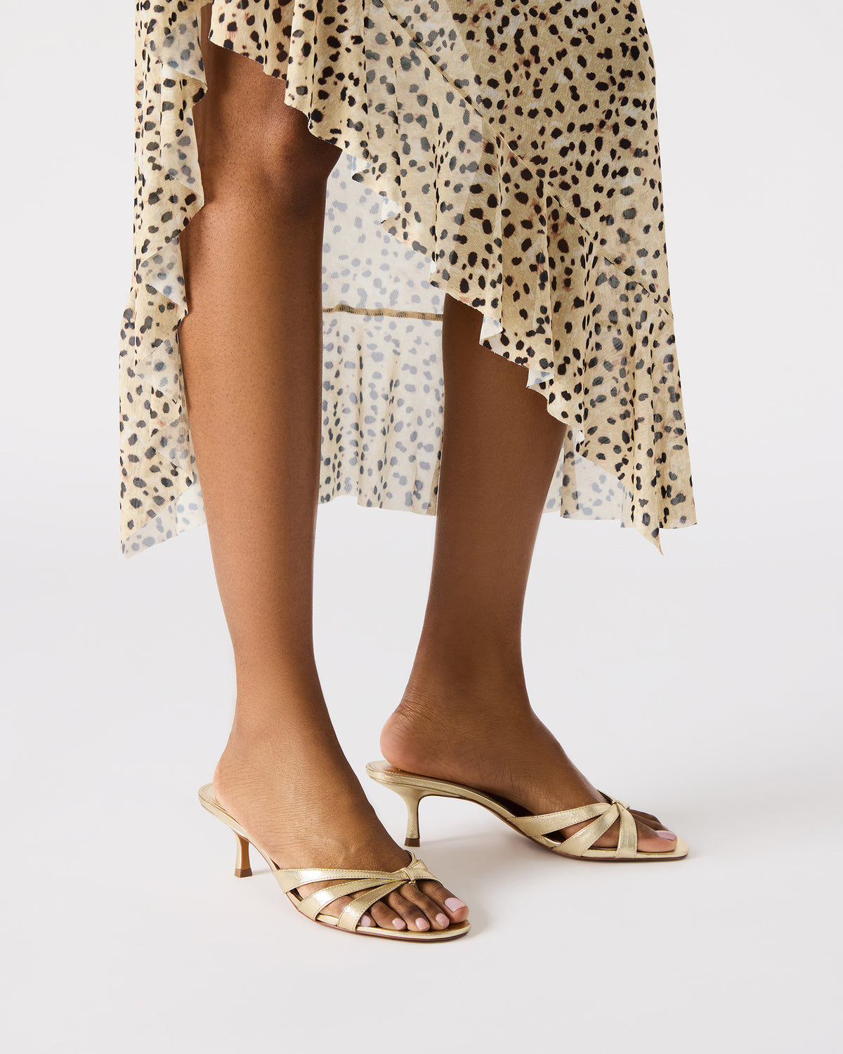 CARY Gold Leather Square-Toe Strappy Mule Women's Heel
