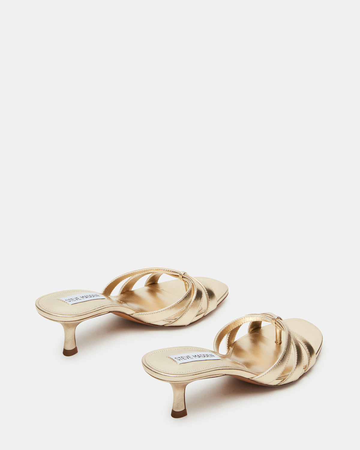 CARY Gold Leather Square-Toe Strappy Mule Women's Heel