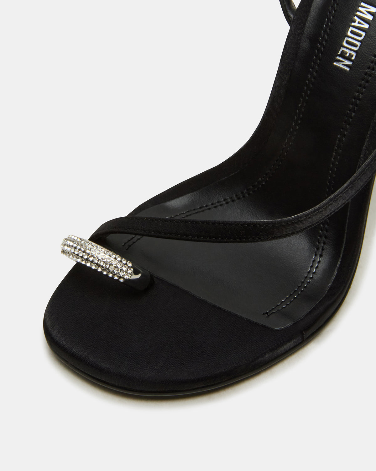 TIA Rhinestones Black Satin Open-Toe Stiletto Women's Heel