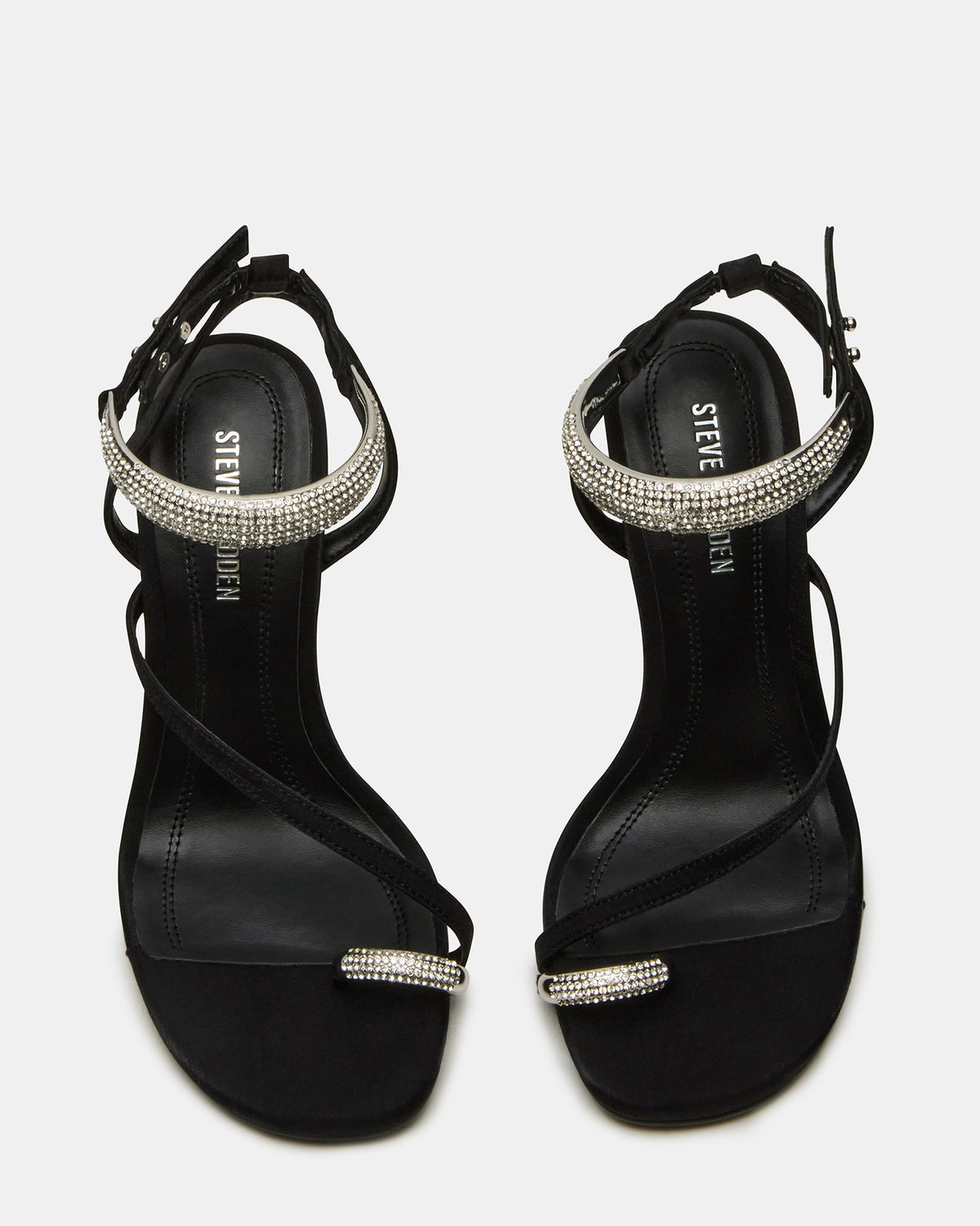 TIA Rhinestones Black Satin Open-Toe Stiletto Women's Heel