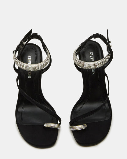 TIA Rhinestones Black Satin Open-Toe Stiletto Women's Heel