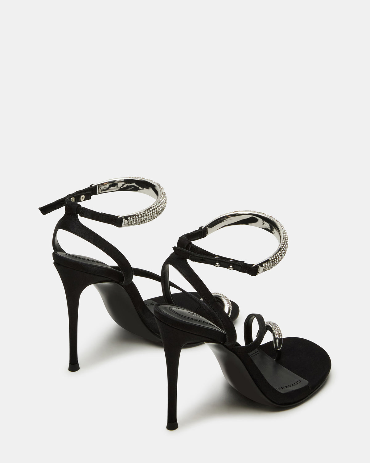 TIA Rhinestones Black Satin Open-Toe Stiletto Women's Heel