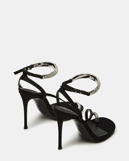 TIA Rhinestones Black Satin Open-Toe Stiletto Women's Heel